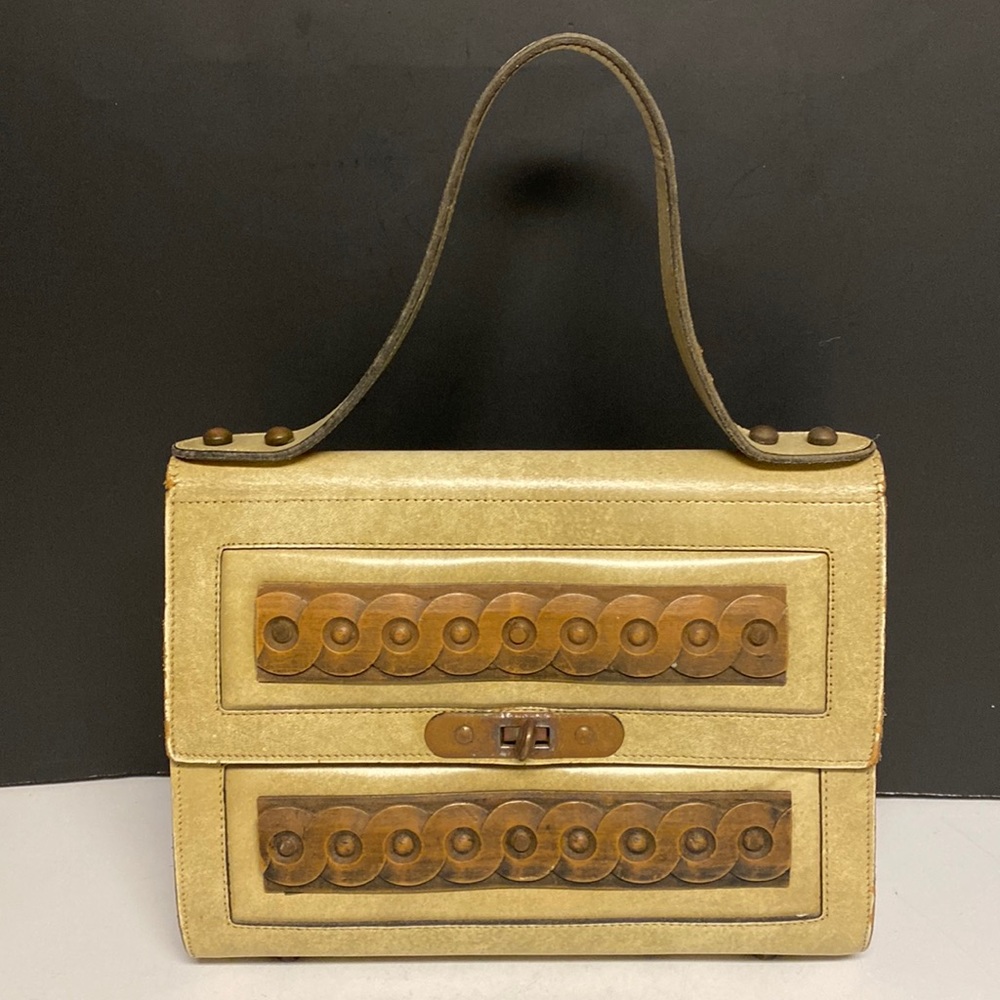 MAHLER CALIFORNIA Footed Wood Accent Satchel Purse